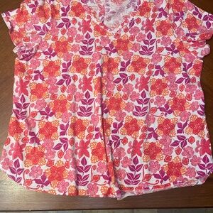 Floral V-Neck Top in Pink and Orange